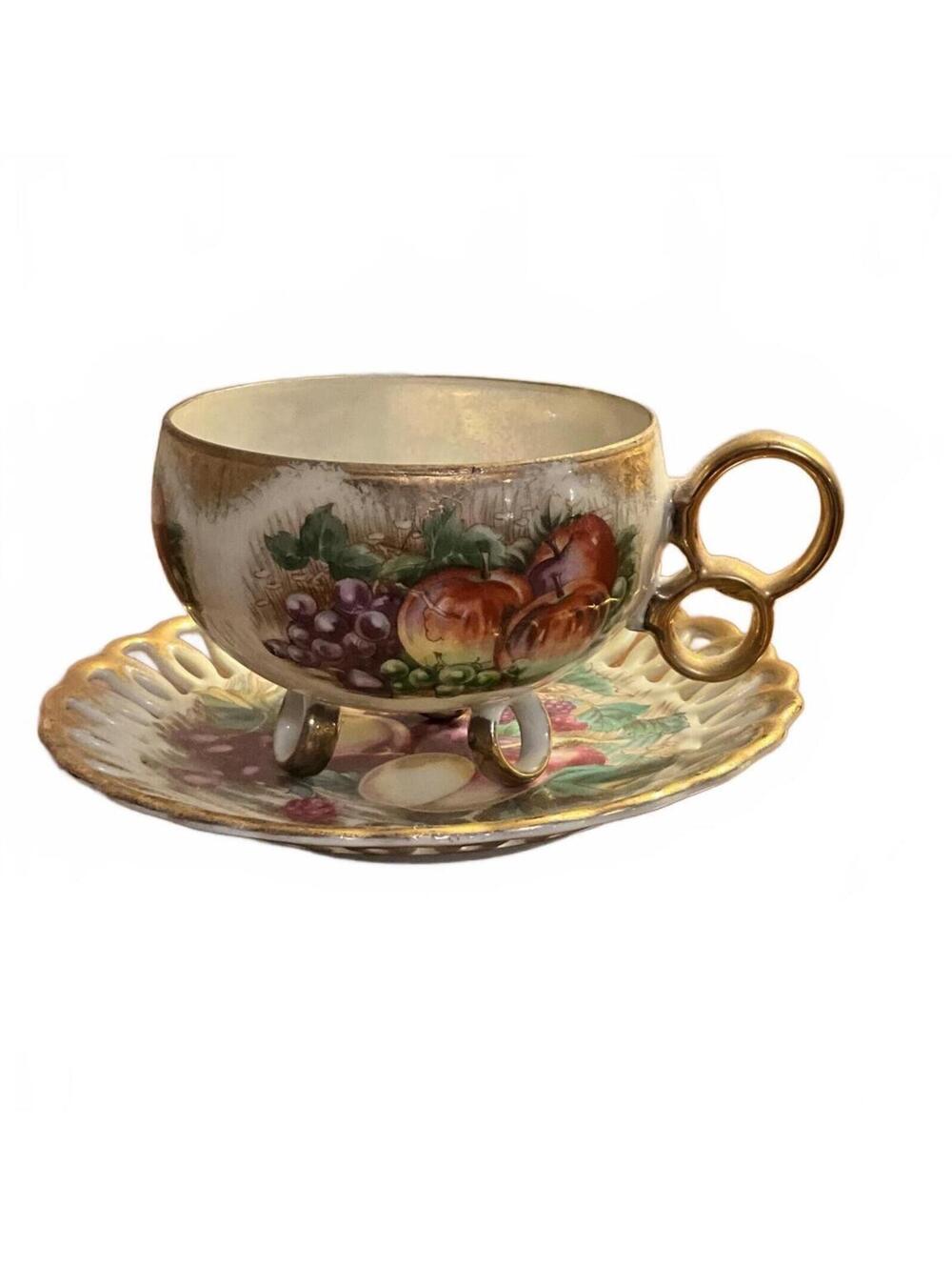 Vintage 1940's Royal Sealy Fruit Motif Tea Cup & Saucer